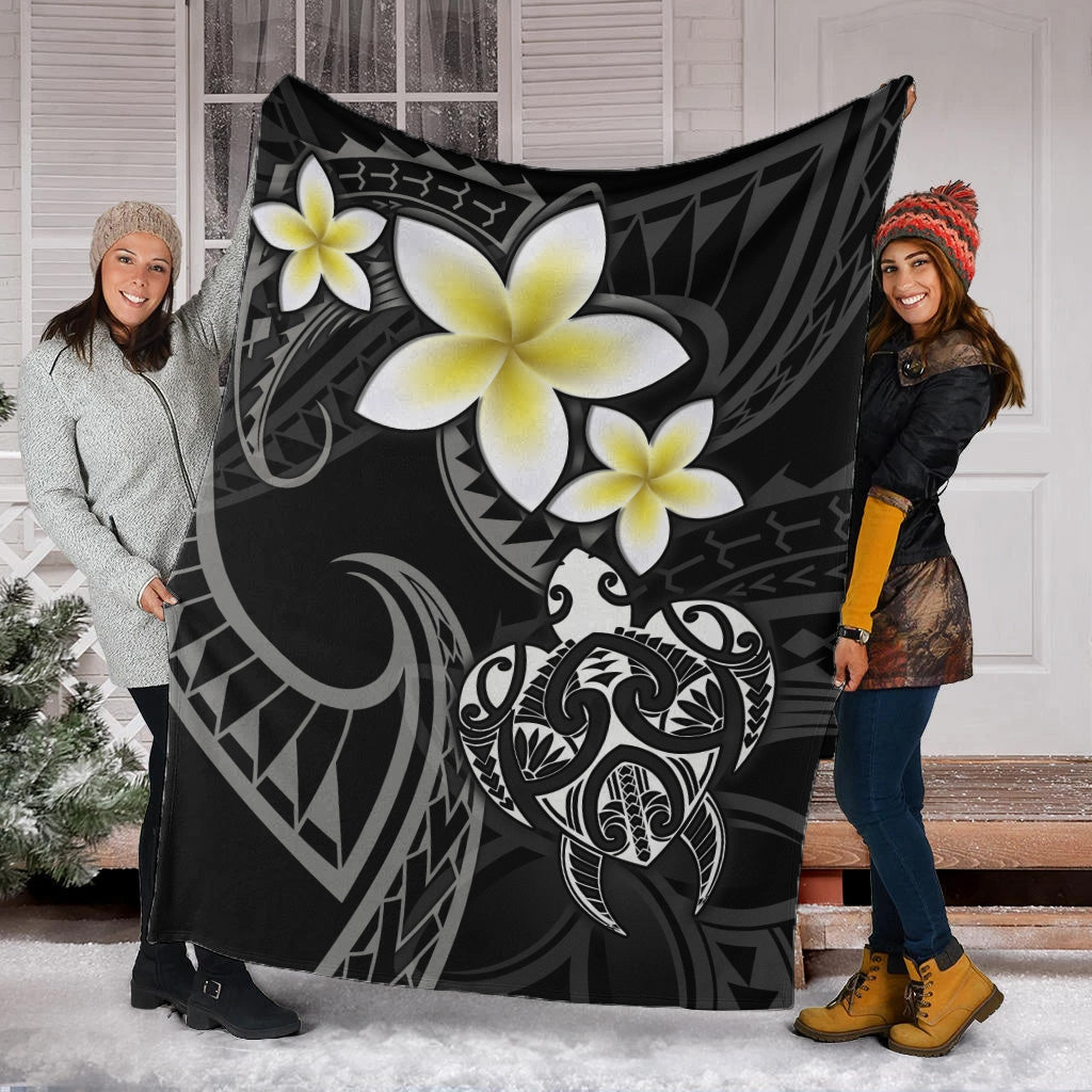 Hawaii Premium Blanket Hawaiian Turtle Honu Plumeria Tribal Tattoo-Myprintsy