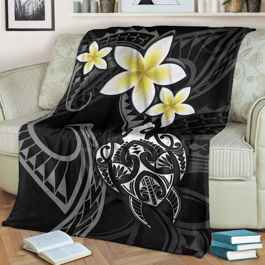Hawaii Premium Blanket Hawaiian Turtle Honu Plumeria Tribal Tattoo-Myprintsy