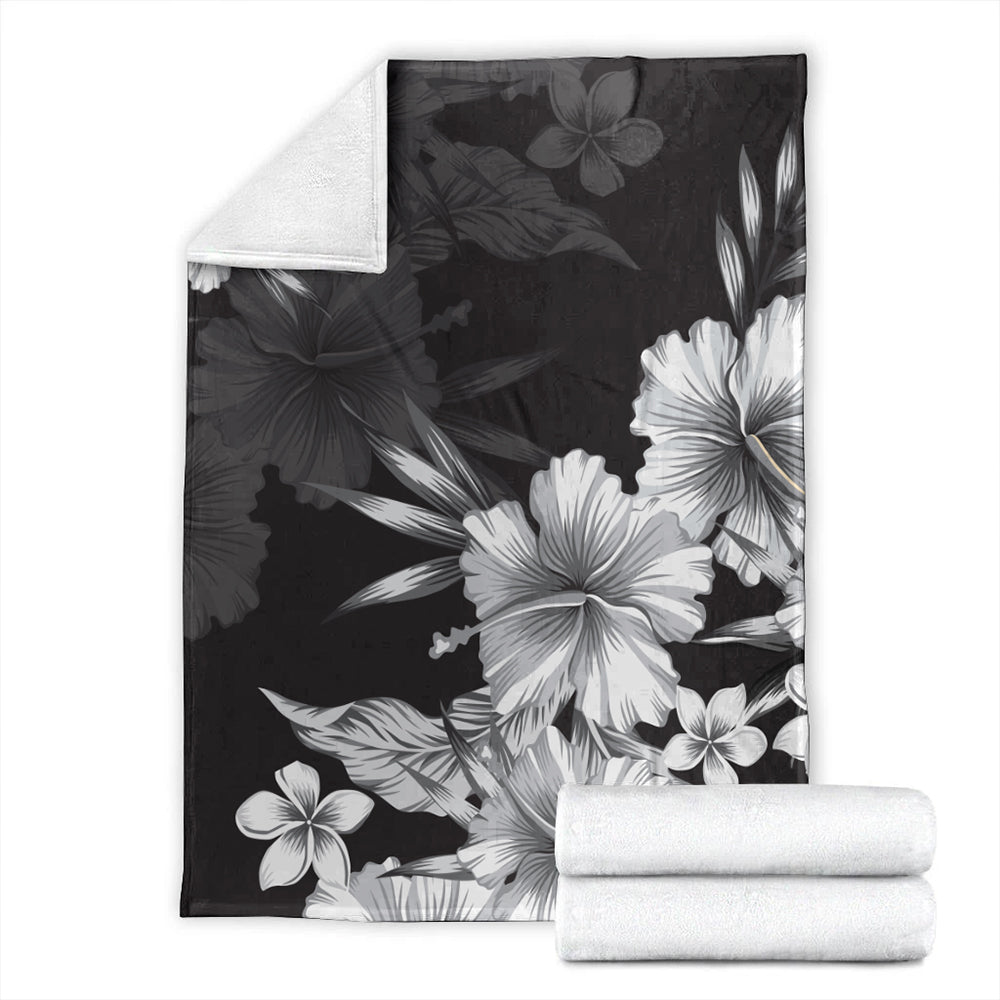 Hawaii Premium Blanket Hibiscus And Plumeria B&W-Myprintsy
