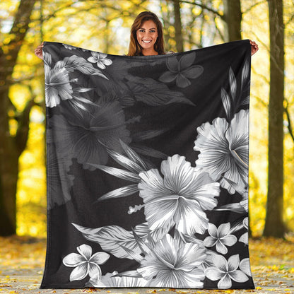 Hawaii Premium Blanket Hibiscus And Plumeria B&W-Myprintsy