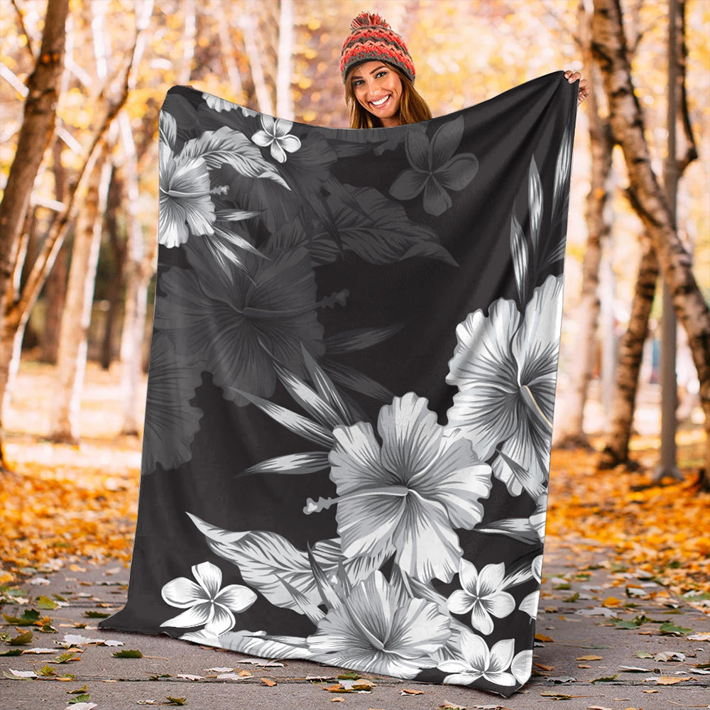 Hawaii Premium Blanket Hibiscus And Plumeria B&W-Myprintsy