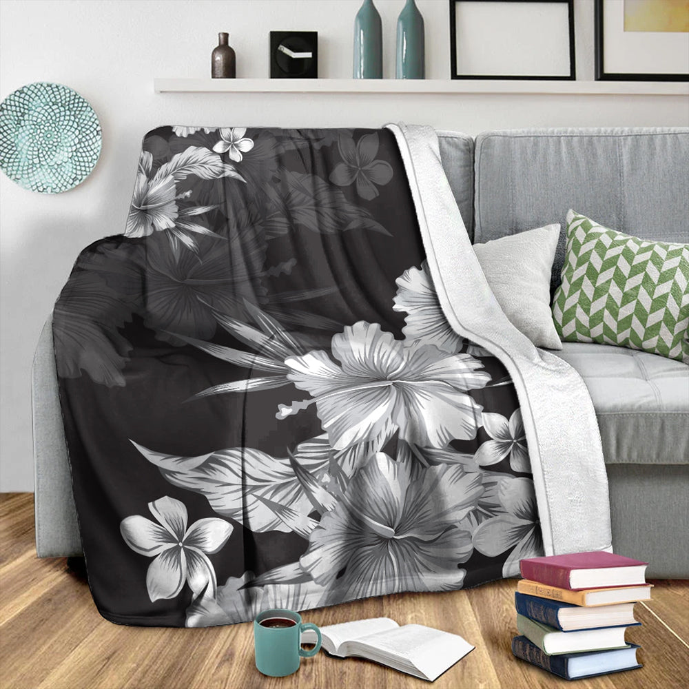 Hawaii Premium Blanket Hibiscus And Plumeria B&W-Myprintsy
