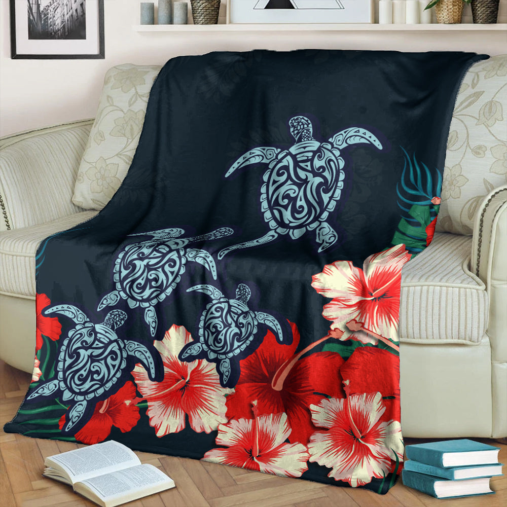 Hawaii Premium Blanket Hibiscus And Turtle Skillful-Myprintsy