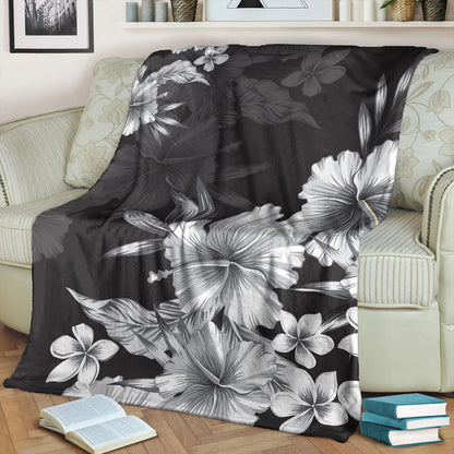 Hawaii Premium Blanket Hibiscus B&W-Myprintsy