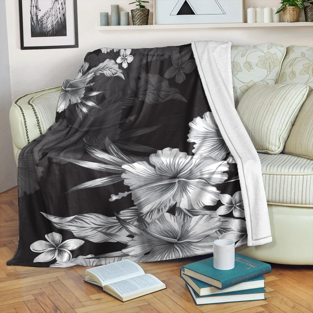 Hawaii Premium Blanket Hibiscus B&W-Myprintsy
