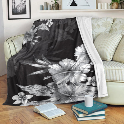 Hawaii Premium Blanket Hibiscus B&W-Myprintsy
