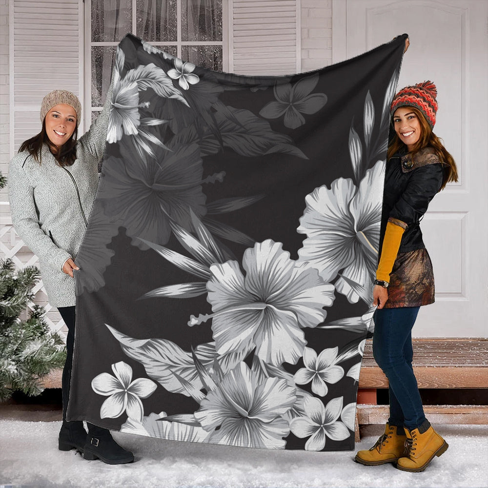 Hawaii Premium Blanket Hibiscus B&W-Myprintsy