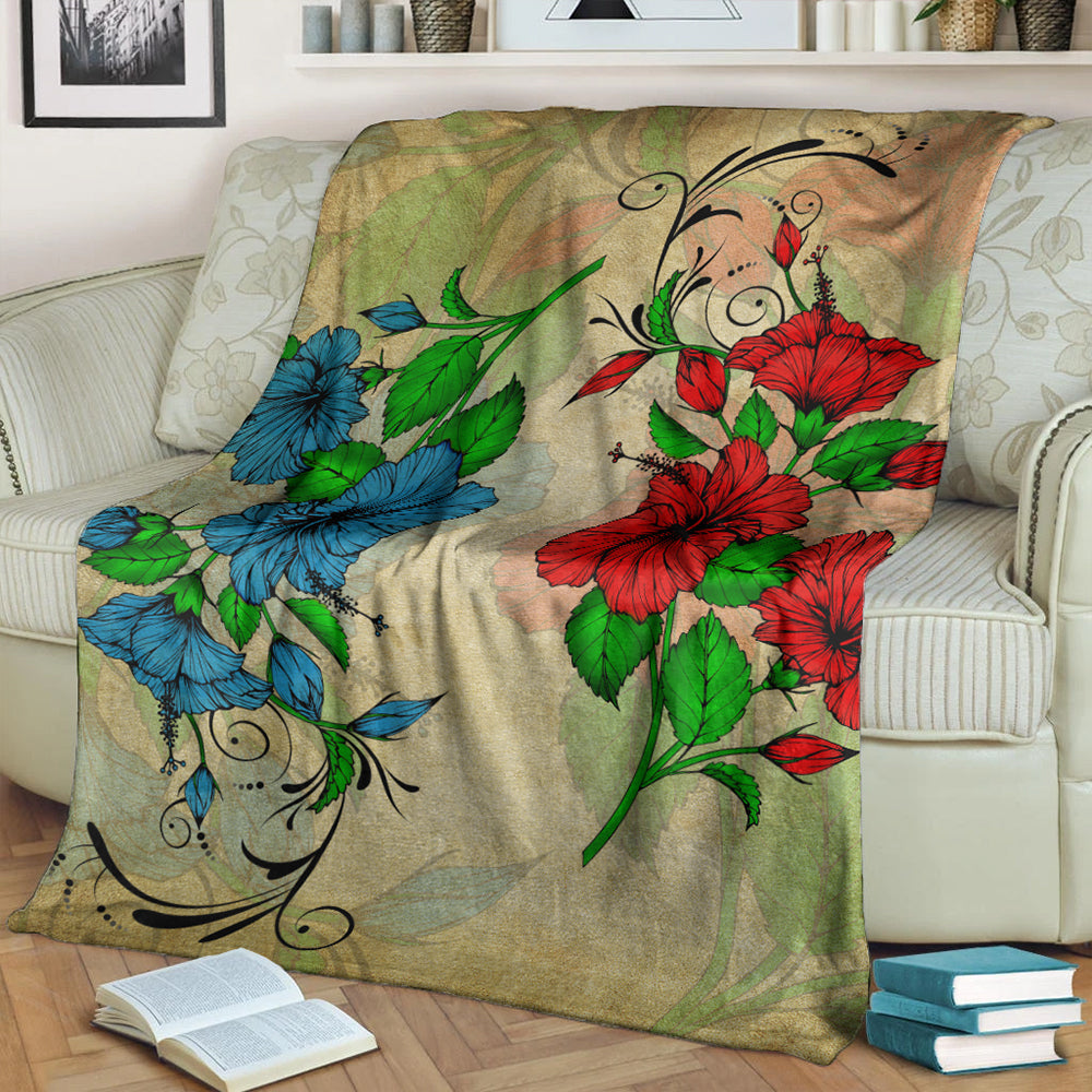 Hawaii Premium Blanket Hibiscus Blue And Red-Myprintsy