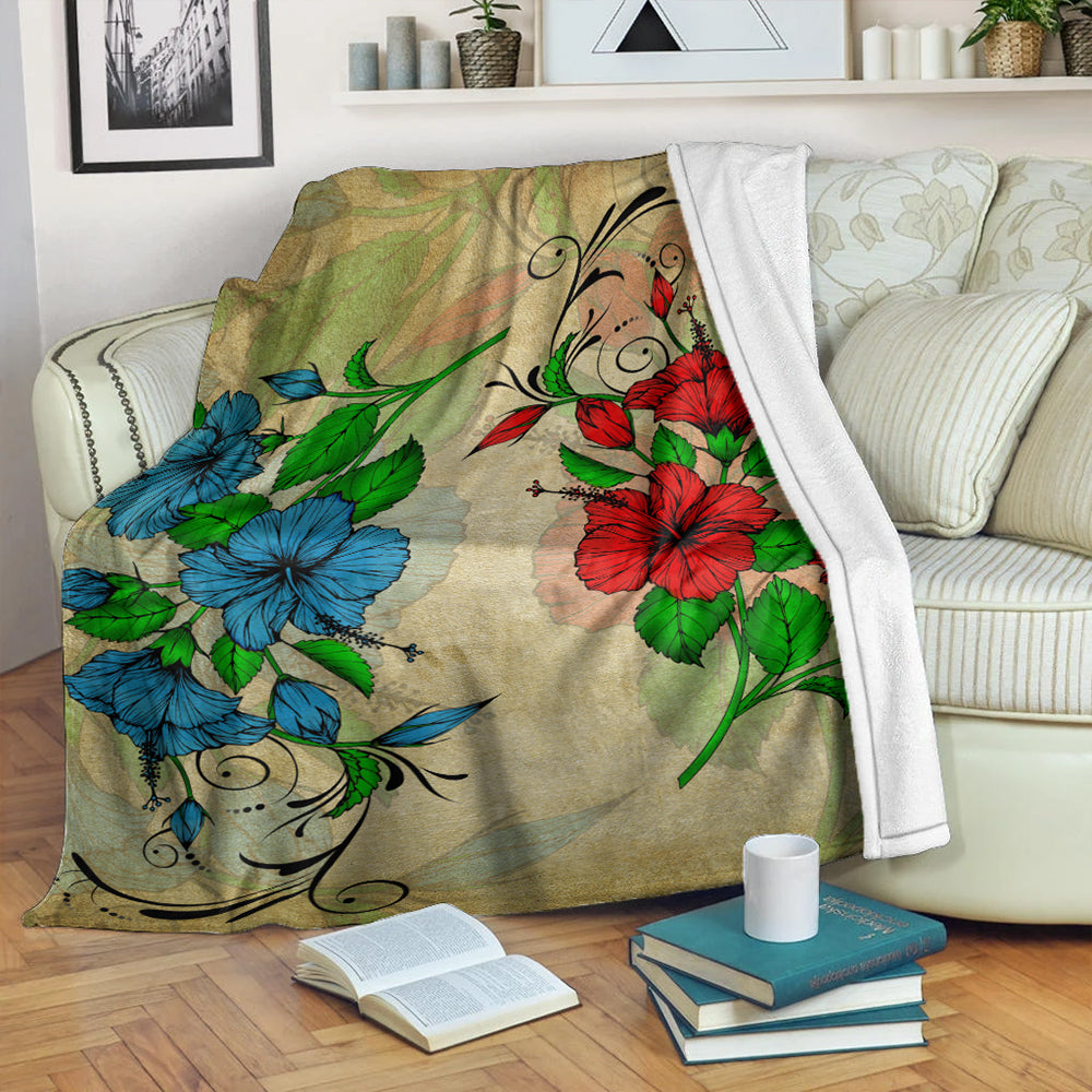 Hawaii Premium Blanket Hibiscus Blue And Red-Myprintsy