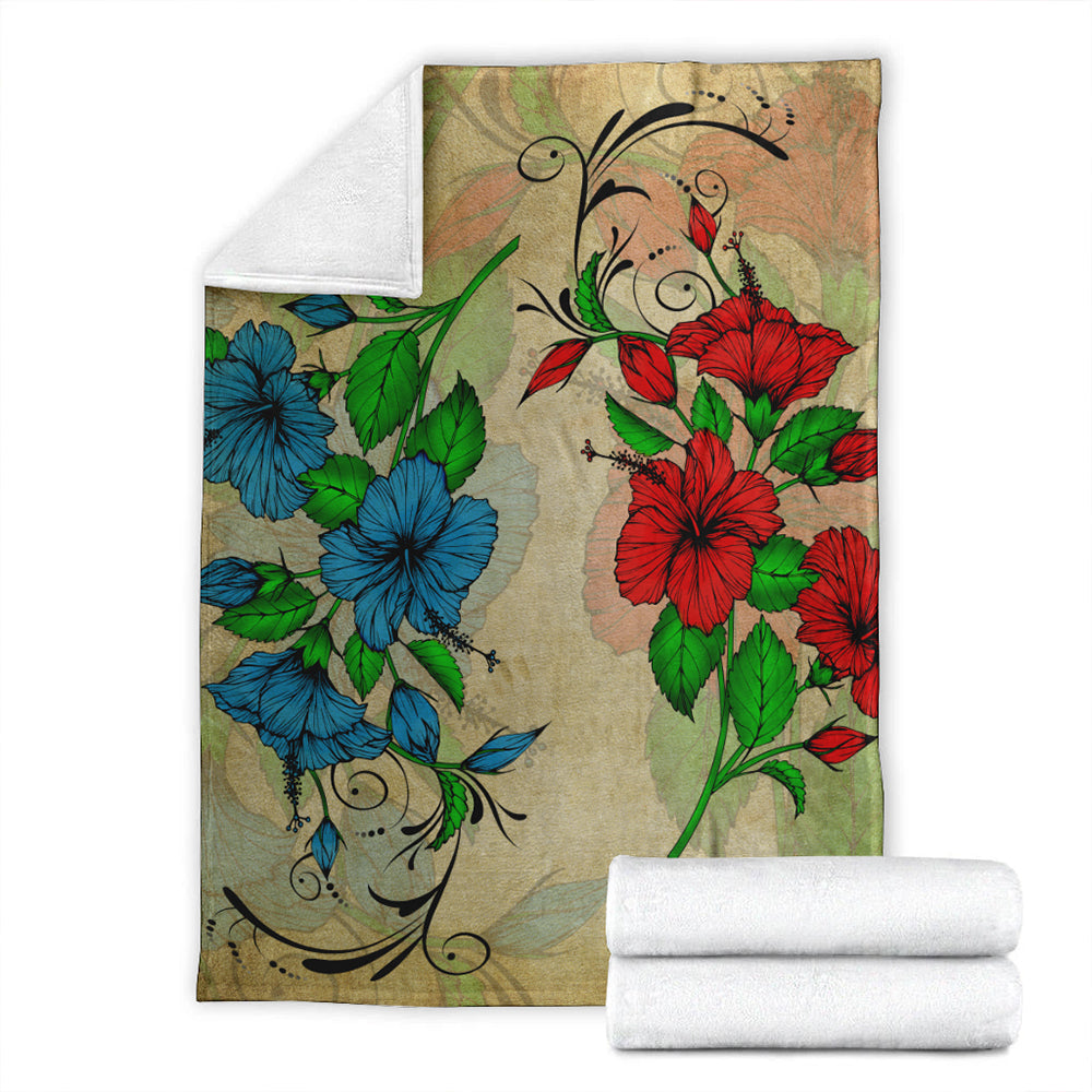 Hawaii Premium Blanket Hibiscus Blue And Red-Myprintsy