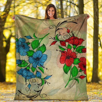 Hawaii Premium Blanket Hibiscus Blue And Red-Myprintsy