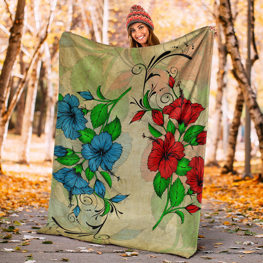 Hawaii Premium Blanket Hibiscus Blue And Red-Myprintsy