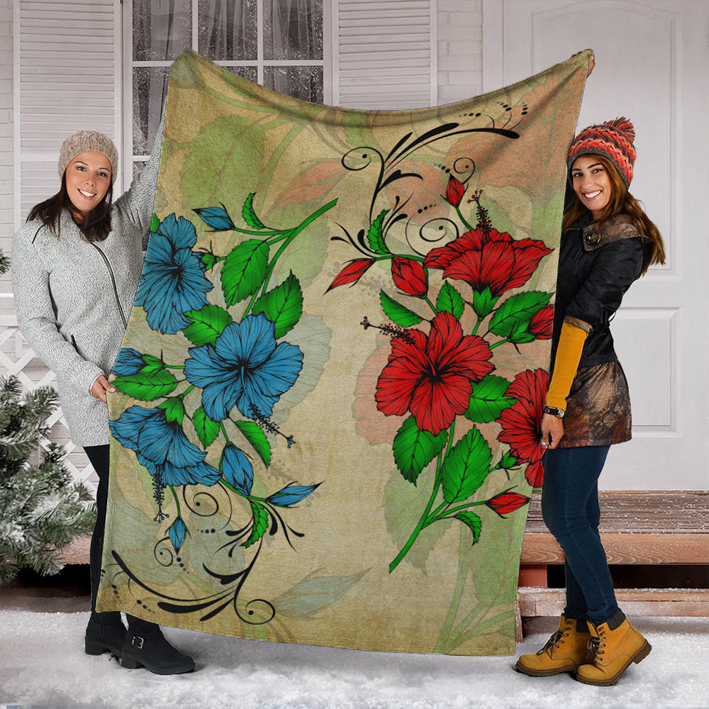 Hawaii Premium Blanket Hibiscus Blue And Red-Myprintsy