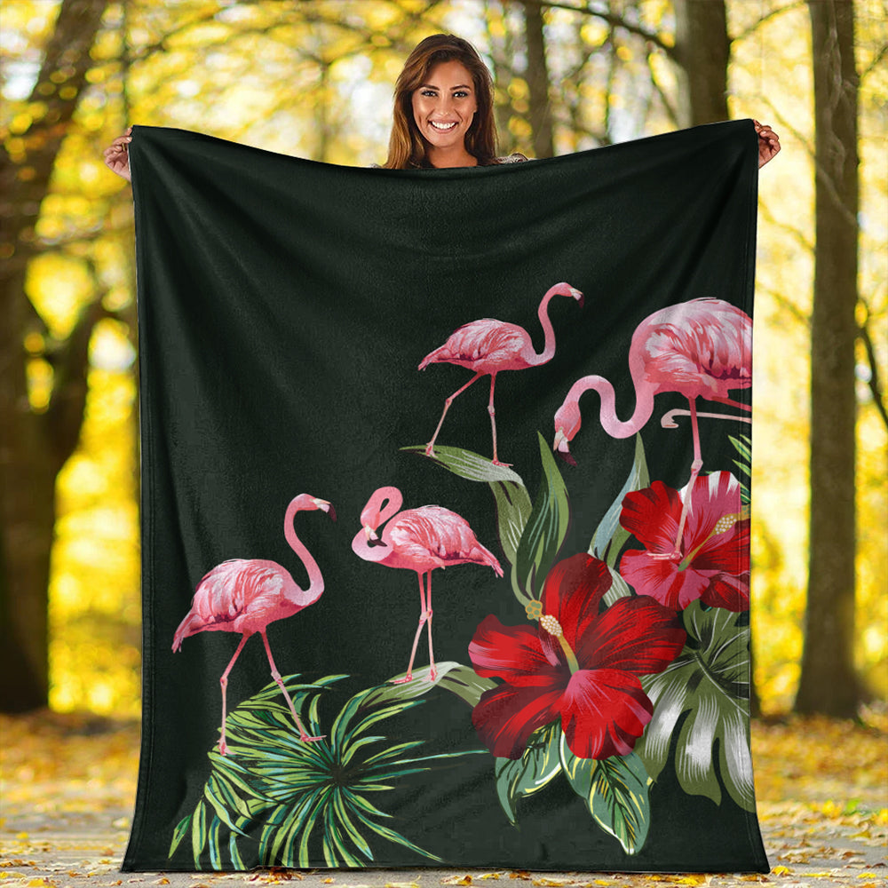 Hawaii Premium Blanket Hibiscus Flamingo-Myprintsy