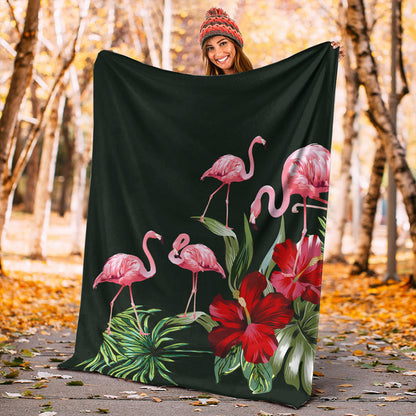 Hawaii Premium Blanket Hibiscus Flamingo-Myprintsy