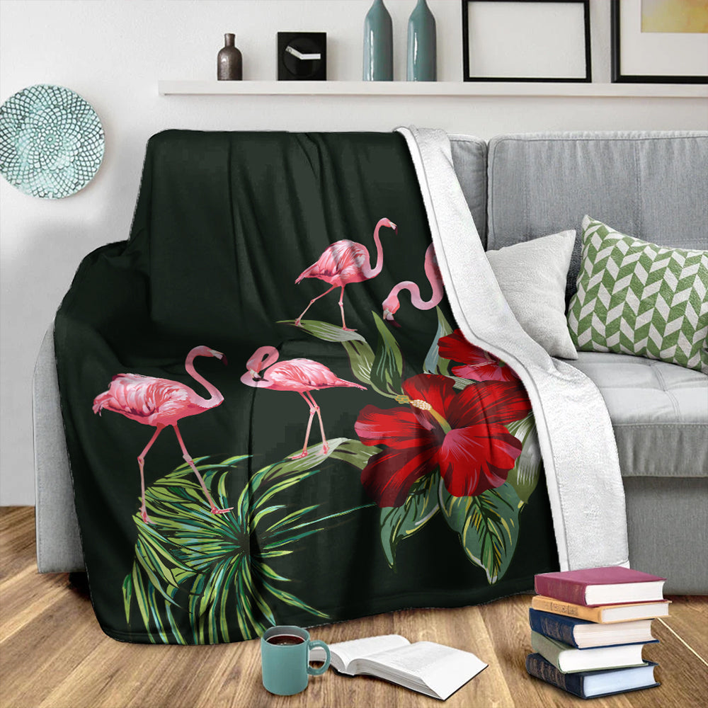Hawaii Premium Blanket Hibiscus Flamingo-Myprintsy