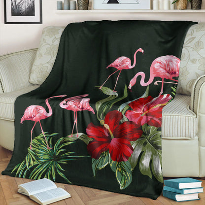 Hawaii Premium Blanket Hibiscus Flamingo-Myprintsy