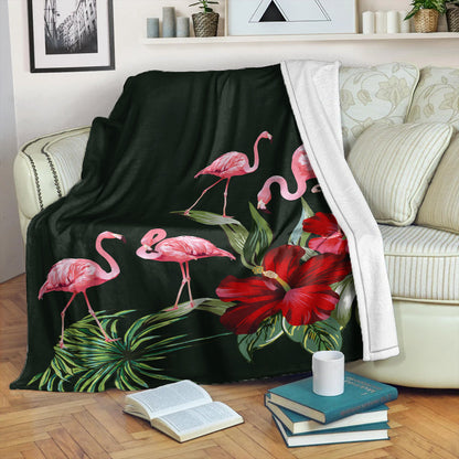 Hawaii Premium Blanket Hibiscus Flamingo-Myprintsy