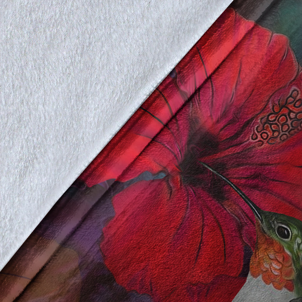 Hawaii Premium Blanket Hibiscus Hummingbird-Myprintsy