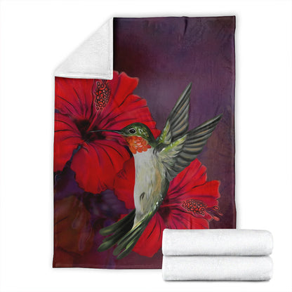 Hawaii Premium Blanket Hibiscus Hummingbird-Myprintsy