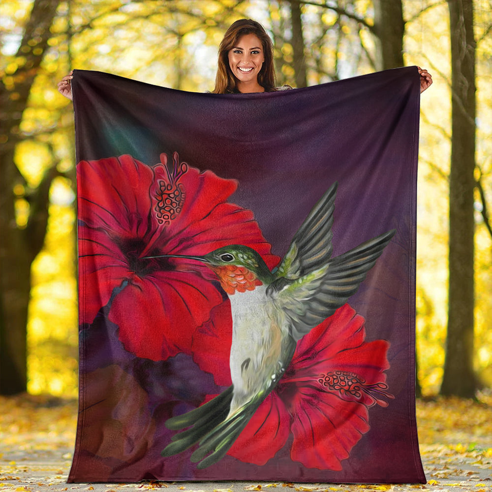 Hawaii Premium Blanket Hibiscus Hummingbird-Myprintsy