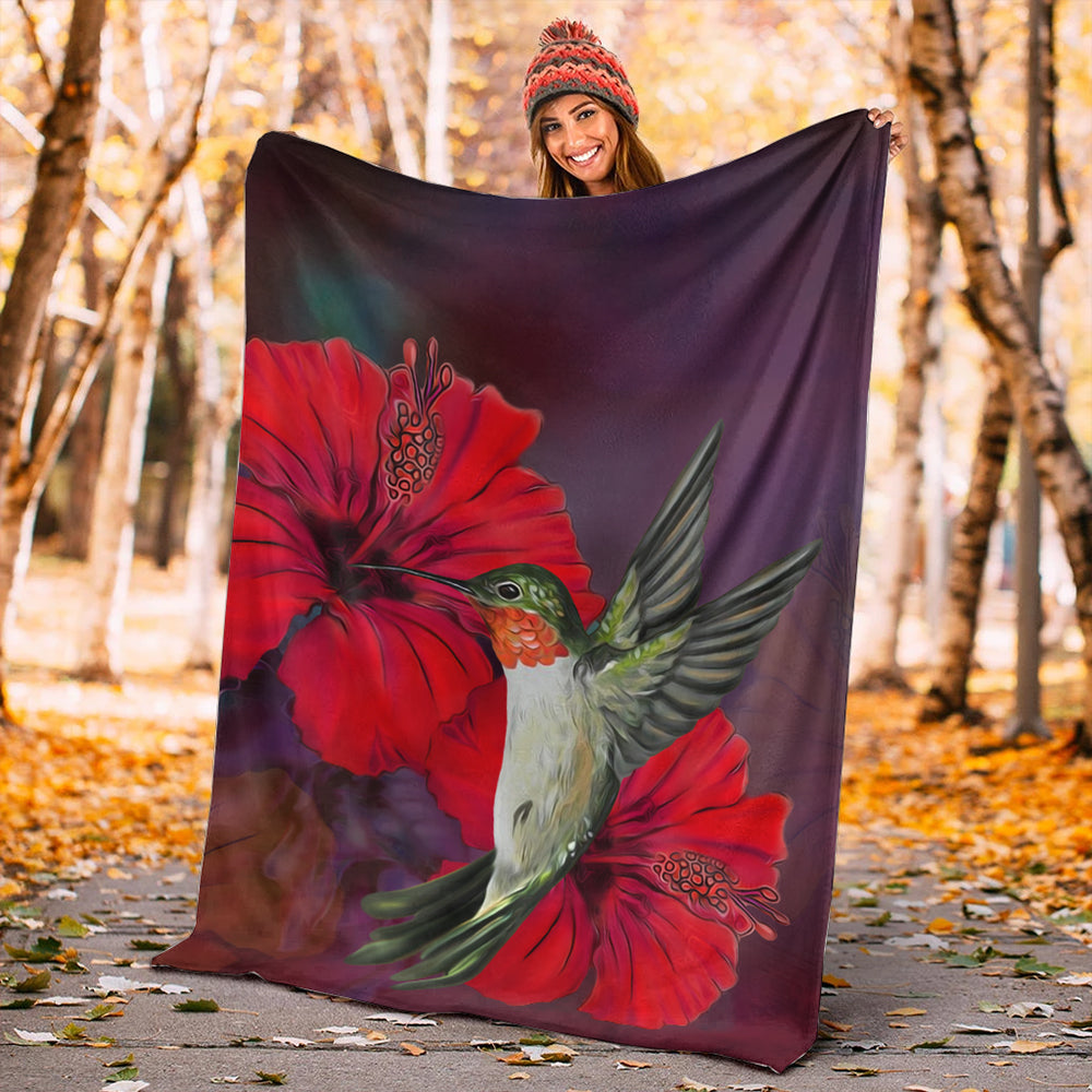 Hawaii Premium Blanket Hibiscus Hummingbird-Myprintsy