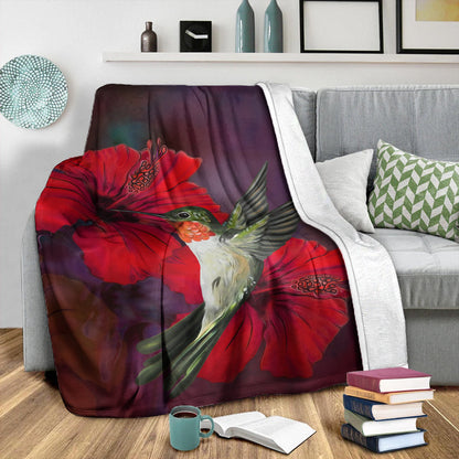 Hawaii Premium Blanket Hibiscus Hummingbird-Myprintsy