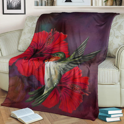 Hawaii Premium Blanket Hibiscus Hummingbird-Myprintsy