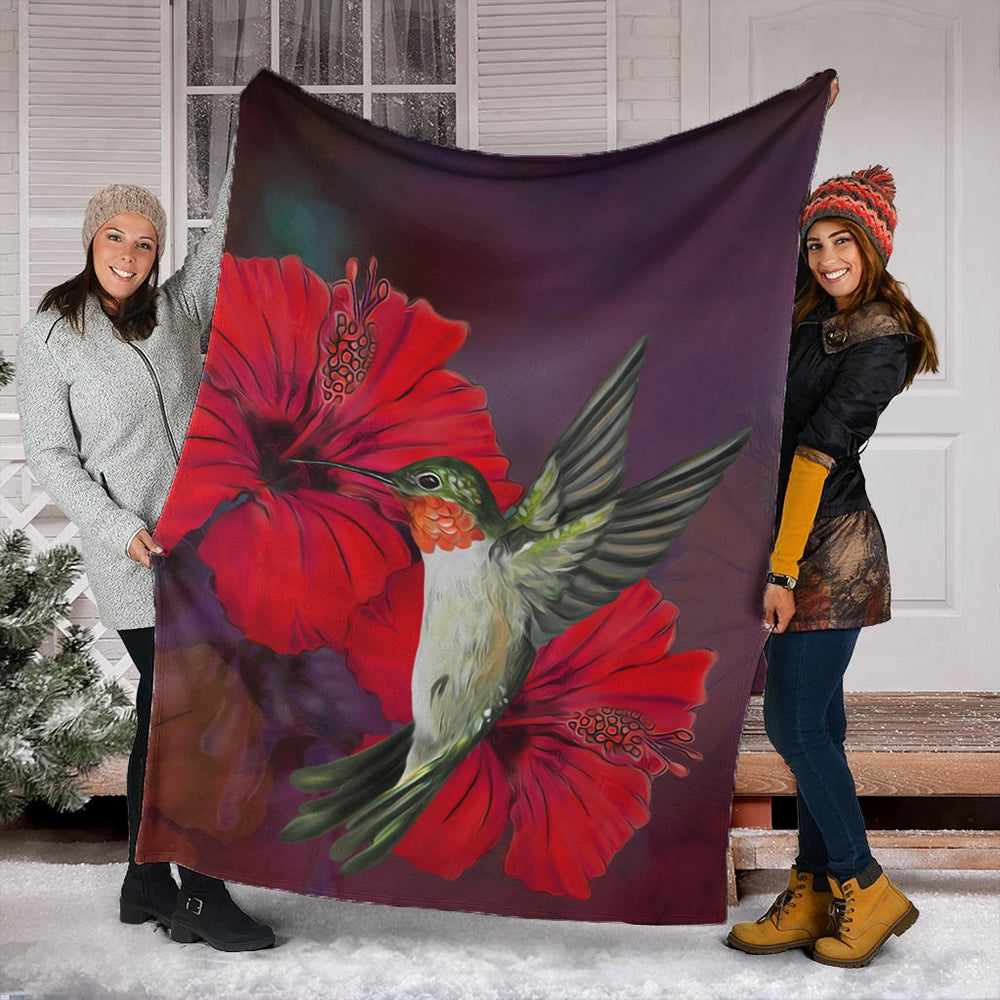 Hawaii Premium Blanket Hibiscus Hummingbird-Myprintsy