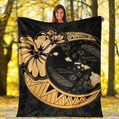 Hawaii Premium Blanket Hibiscus Map On The Moon-Myprintsy