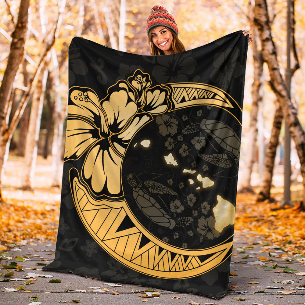Hawaii Premium Blanket Hibiscus Map On The Moon-Myprintsy
