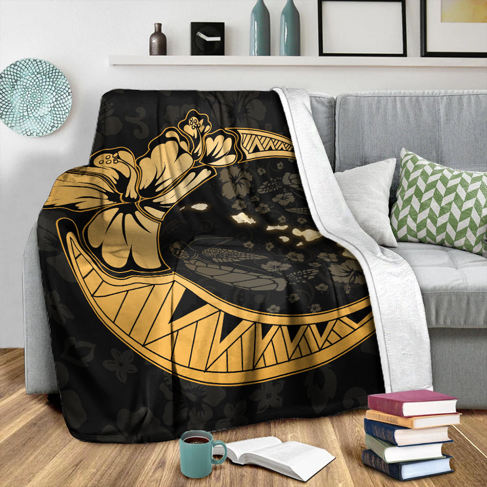 Hawaii Premium Blanket Hibiscus Map On The Moon-Myprintsy