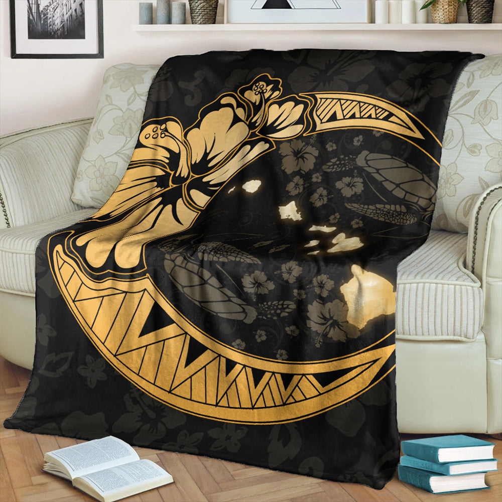 Hawaii Premium Blanket Hibiscus Map On The Moon-Myprintsy