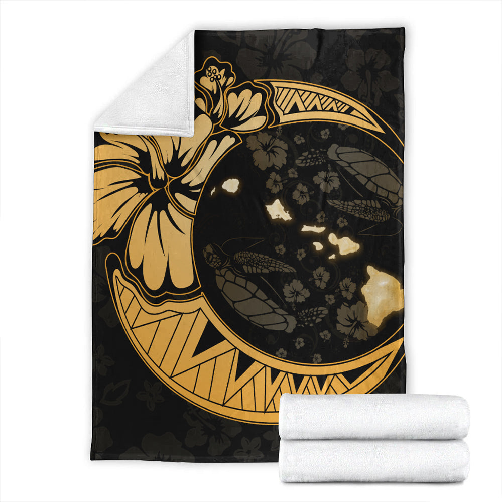 Hawaii Premium Blanket Hibiscus Map On The Moon-Myprintsy