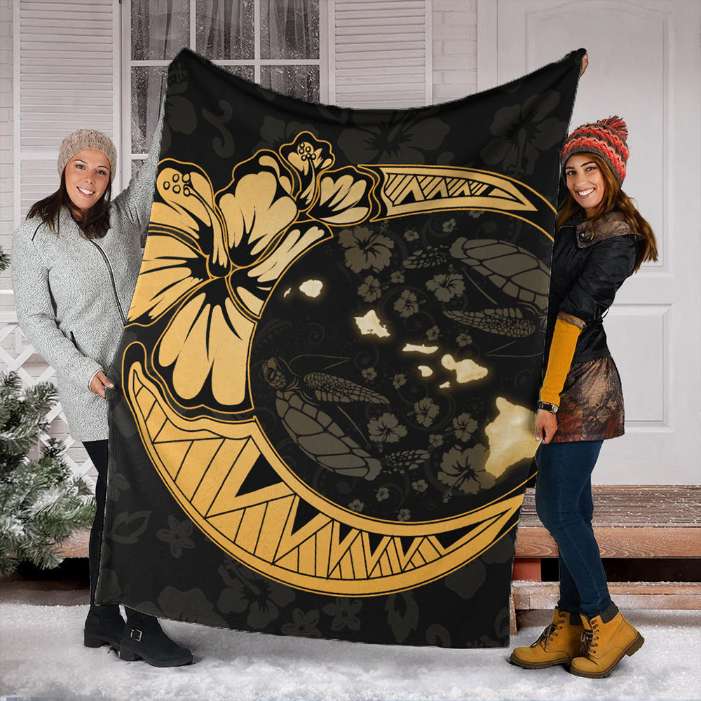Hawaii Premium Blanket Hibiscus Map On The Moon-Myprintsy