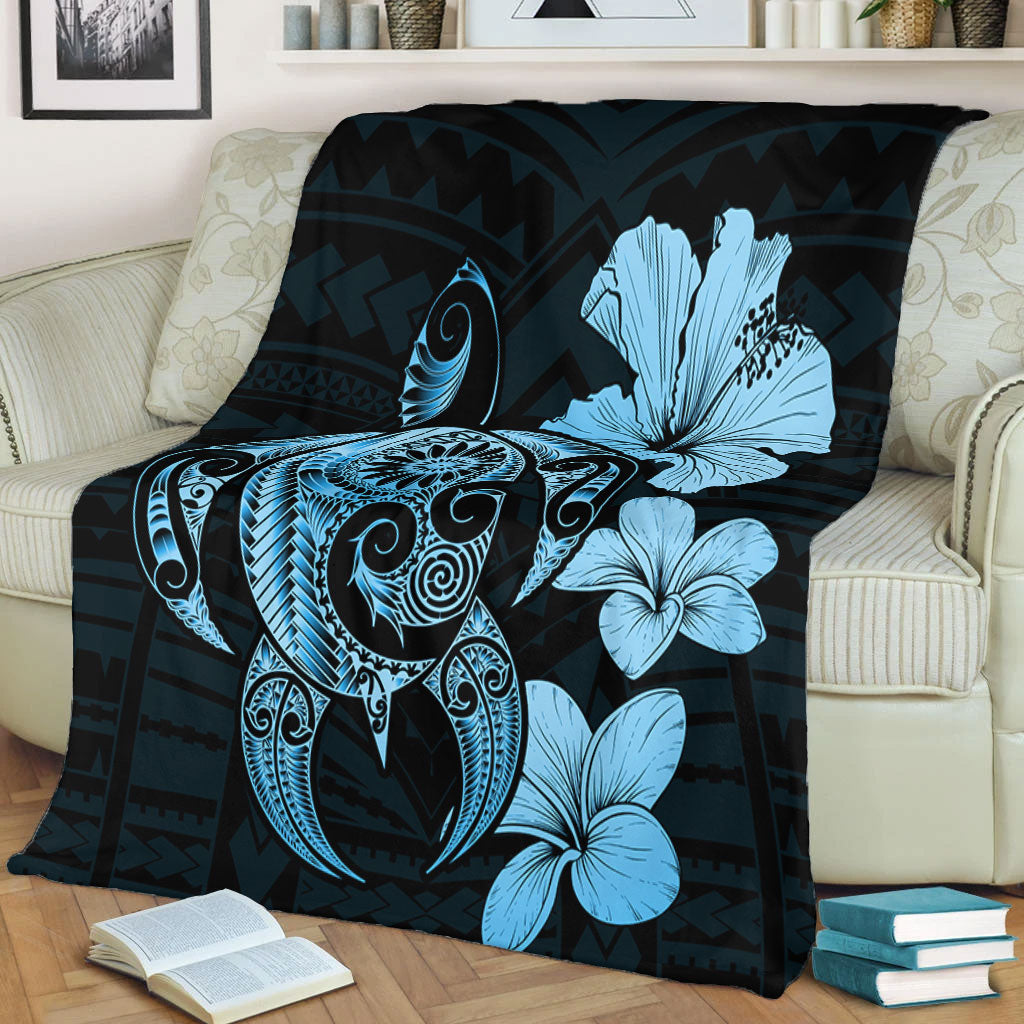 Hawaii Premium Blanket Hibiscus Plumeria Mix Polynesian Turtle-Myprintsy