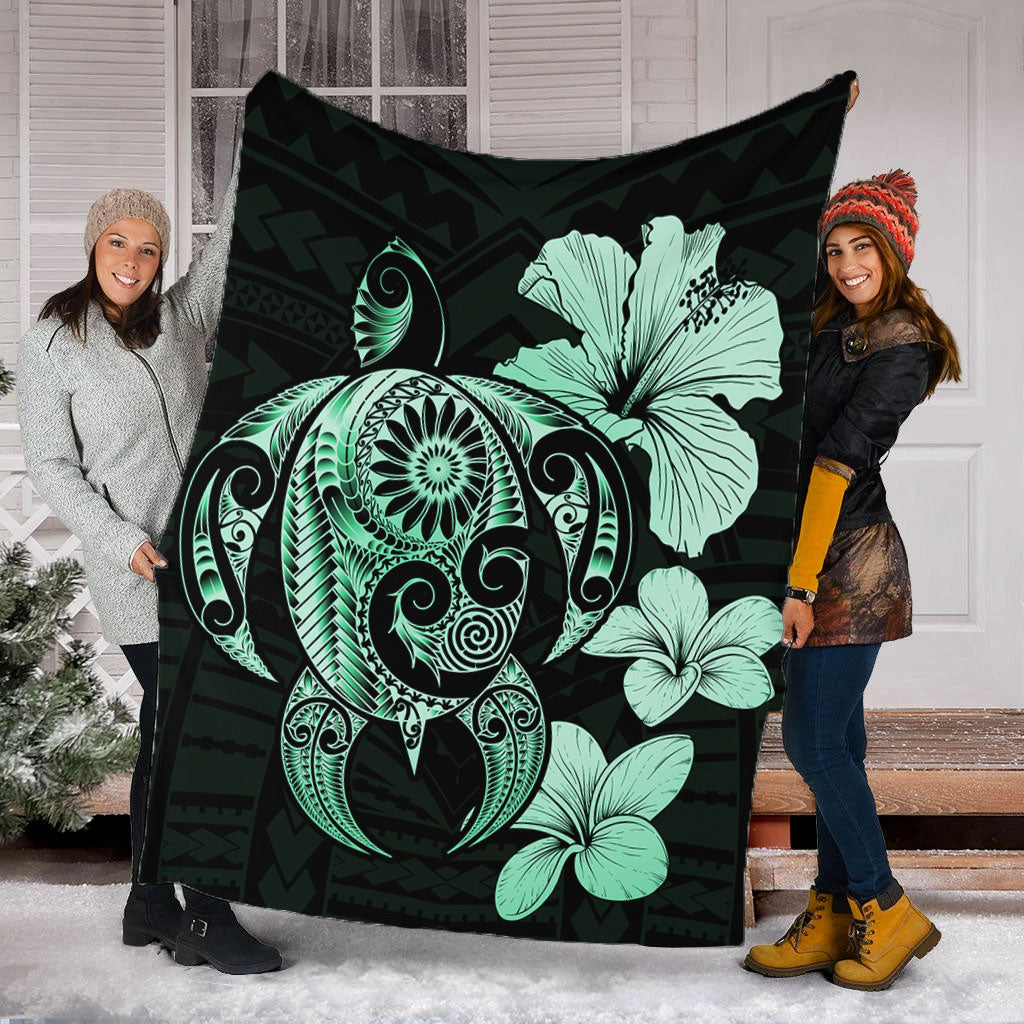 Hawaii Premium Blanket Hibiscus Plumeria Mix Polynesian Turtle-Myprintsy