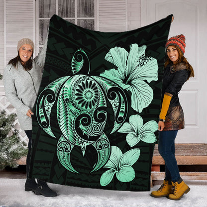 Hawaii Premium Blanket Hibiscus Plumeria Mix Polynesian Turtle-Myprintsy