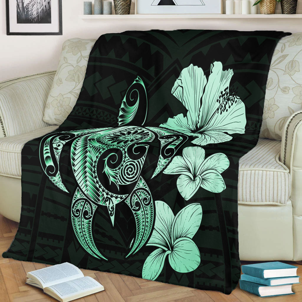 Hawaii Premium Blanket Hibiscus Plumeria Mix Polynesian Turtle-Myprintsy