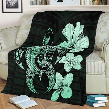 Hawaii Premium Blanket Hibiscus Plumeria Mix Polynesian Turtle-Myprintsy