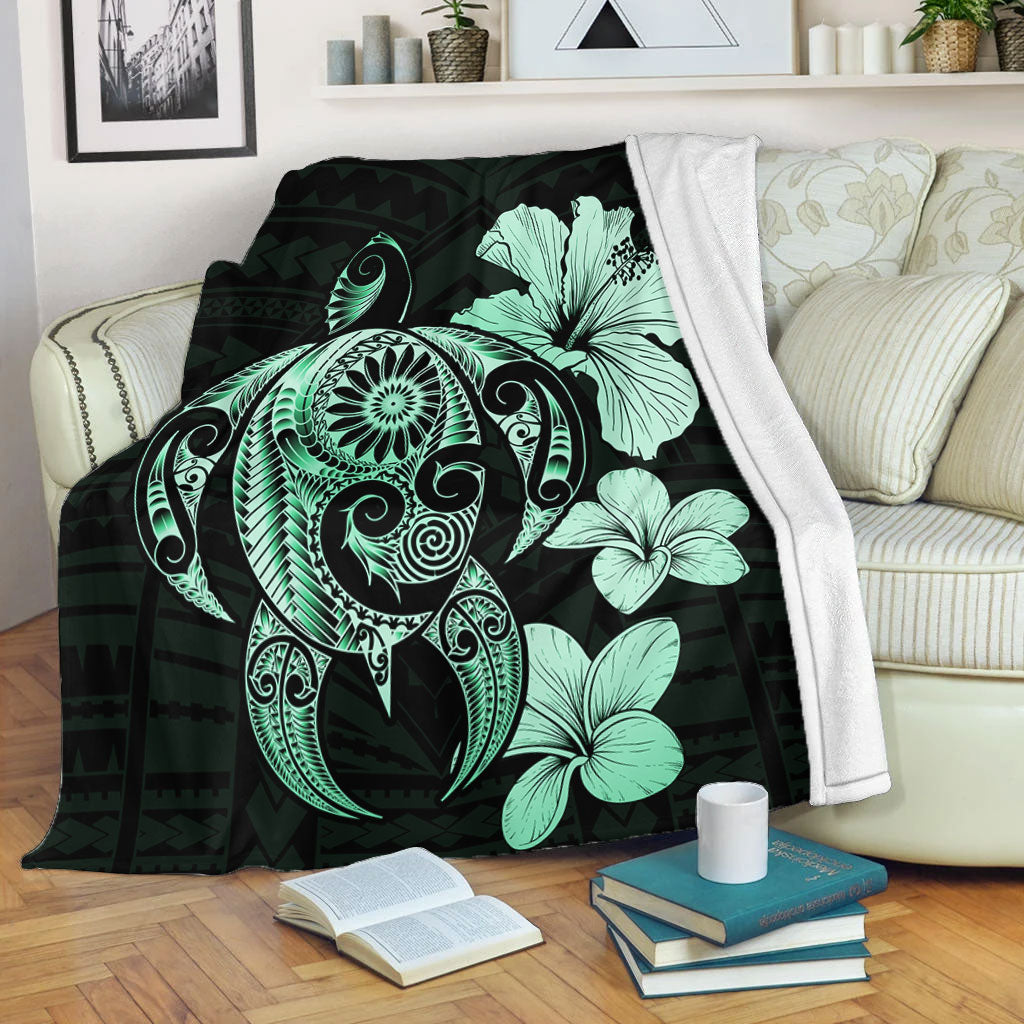 Hawaii Premium Blanket Hibiscus Plumeria Mix Polynesian Turtle-Myprintsy