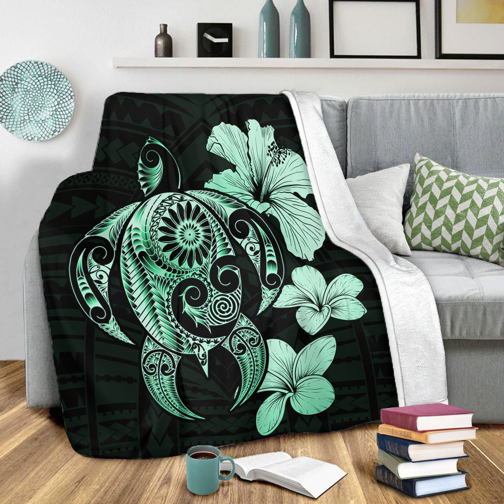 Hawaii Premium Blanket Hibiscus Plumeria Mix Polynesian Turtle-Myprintsy