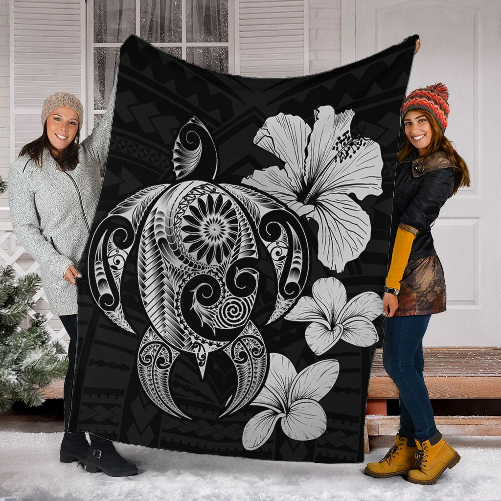 Hawaii Premium Blanket Hibiscus Plumeria Mix Polynesian Turtle-Myprintsy