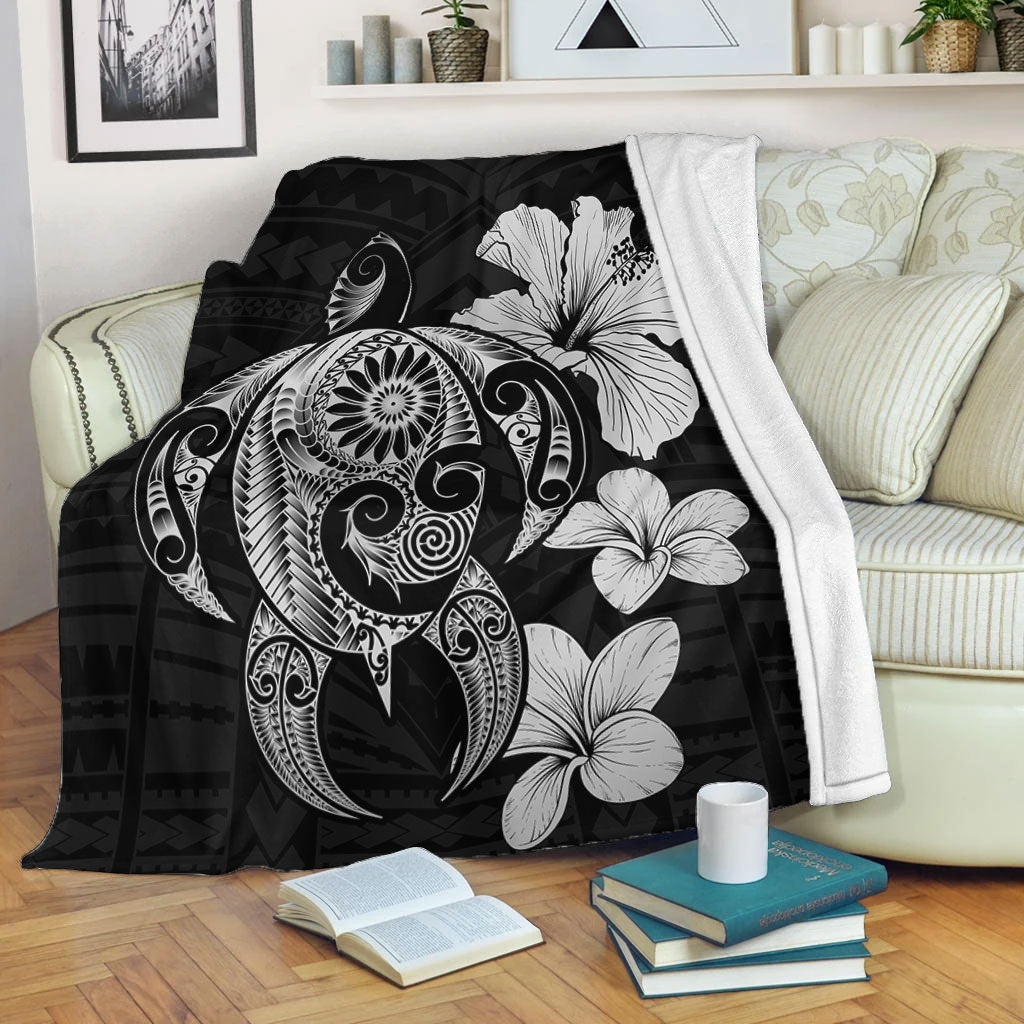 Hawaii Premium Blanket Hibiscus Plumeria Mix Polynesian Turtle-Myprintsy