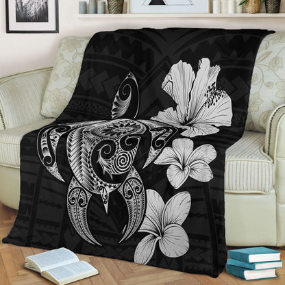 Hawaii Premium Blanket Hibiscus Plumeria Mix Polynesian Turtle-Myprintsy