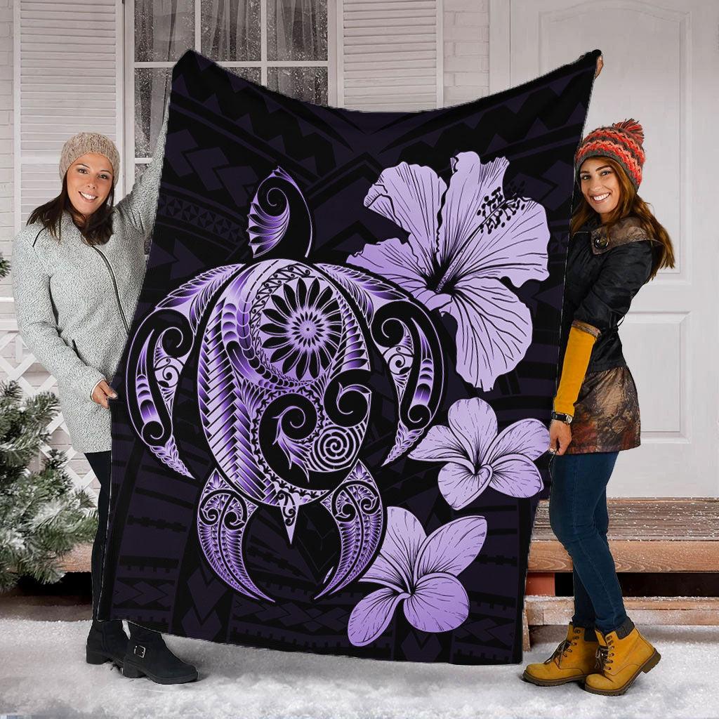 Hawaii Premium Blanket Hibiscus Plumeria Mix Polynesian Turtle-Myprintsy