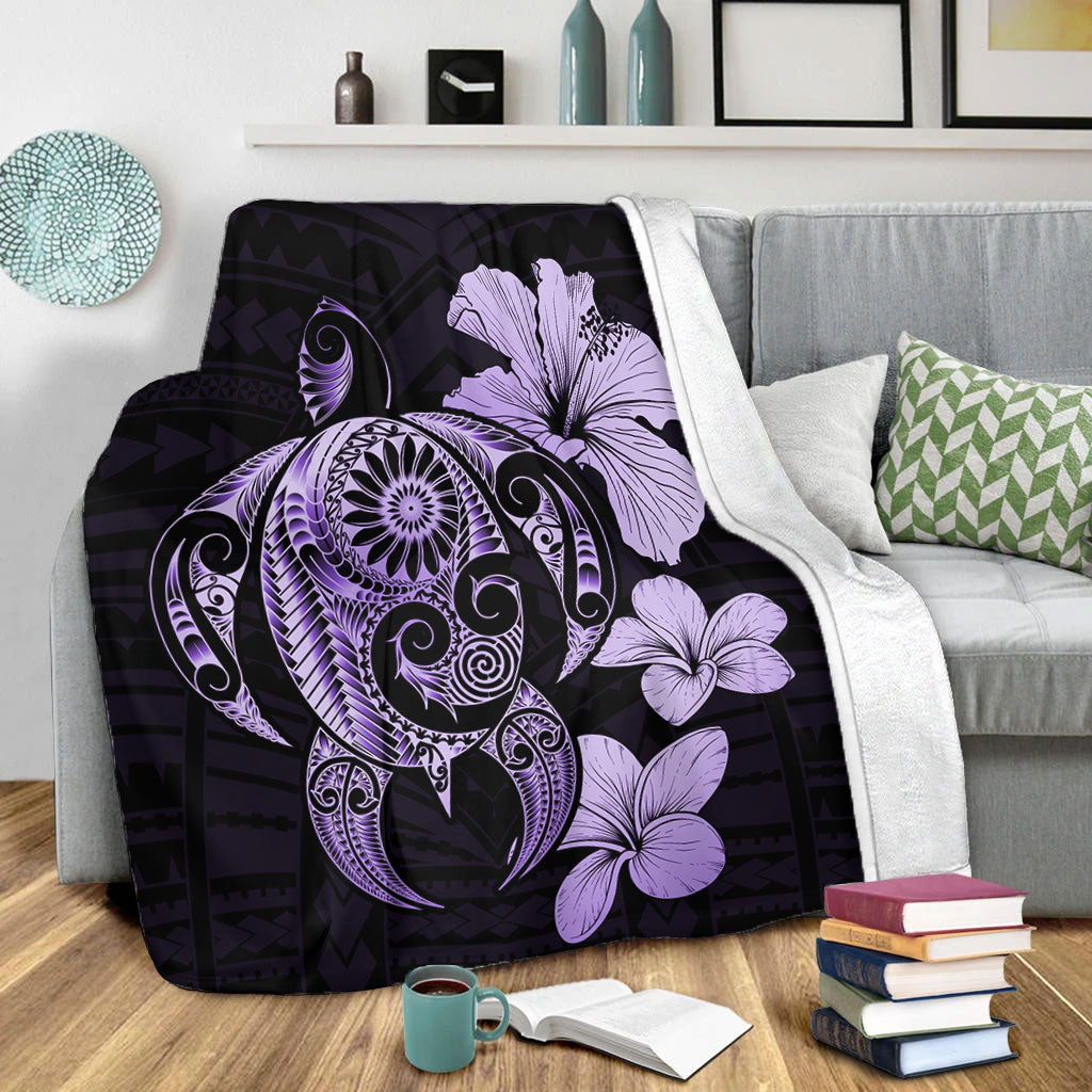 Hawaii Premium Blanket Hibiscus Plumeria Mix Polynesian Turtle-Myprintsy