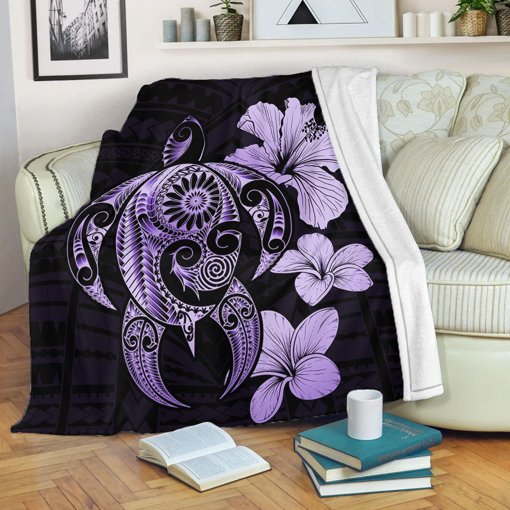 Hawaii Premium Blanket Hibiscus Plumeria Mix Polynesian Turtle-Myprintsy