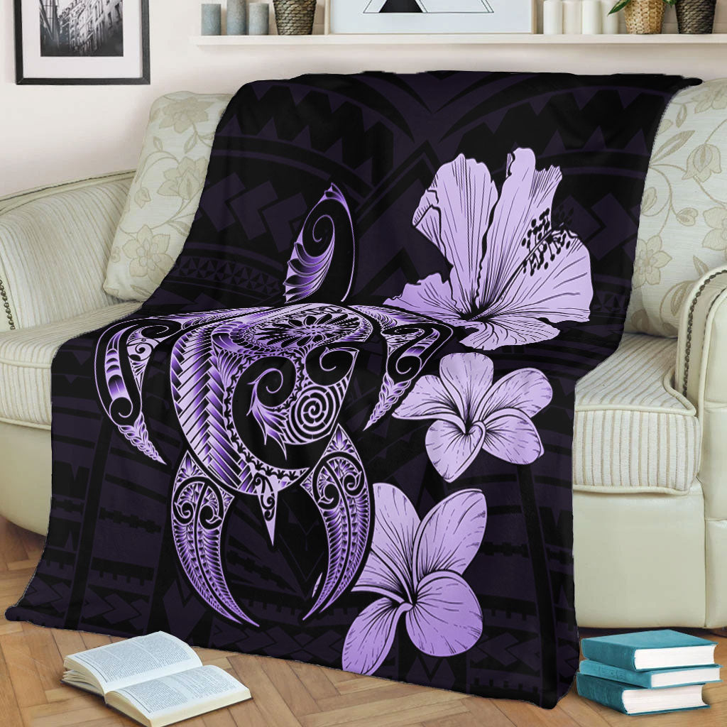 Hawaii Premium Blanket Hibiscus Plumeria Mix Polynesian Turtle-Myprintsy