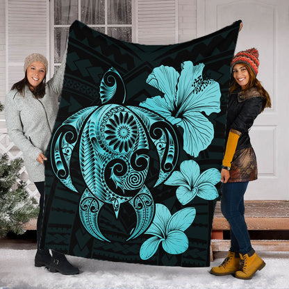 Hawaii Premium Blanket Hibiscus Plumeria Mix Polynesian Turtle-Myprintsy